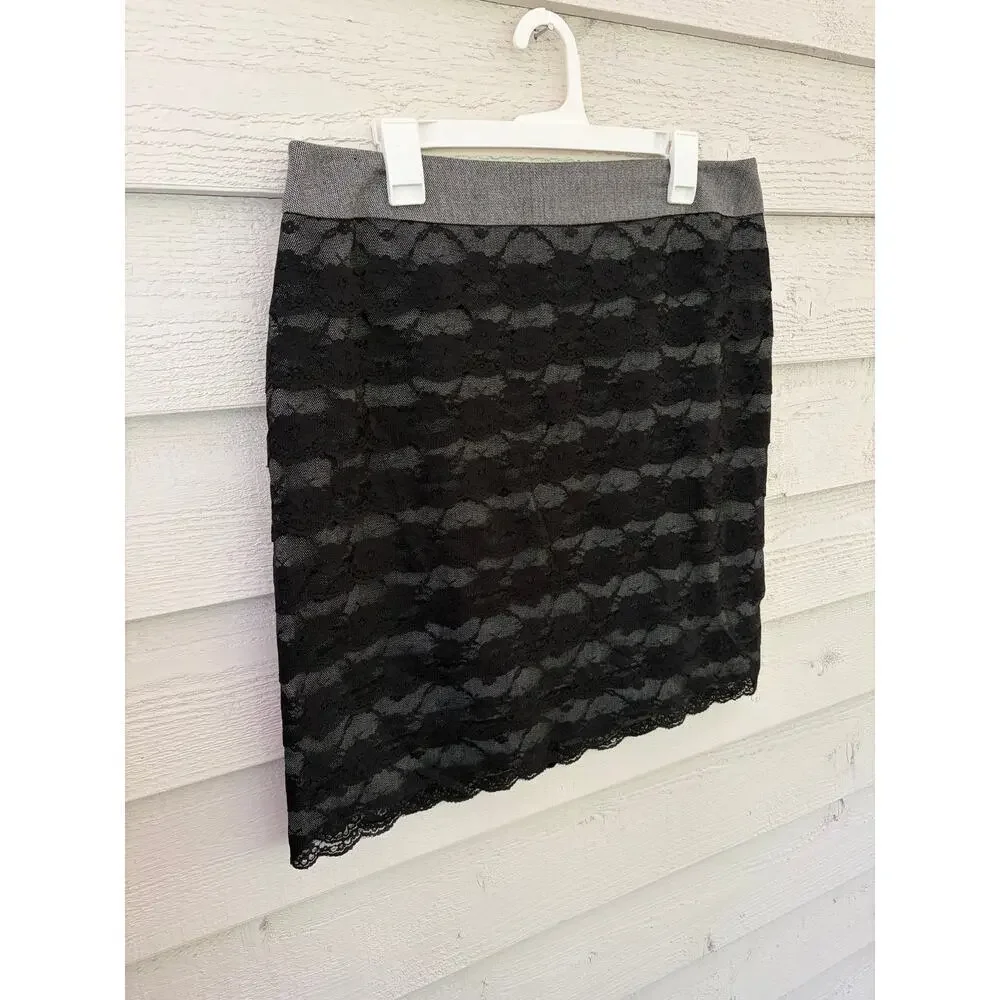Sharagano Studio Black Lace Skirt Size 14 Elegant Stretch Pencil Skirt